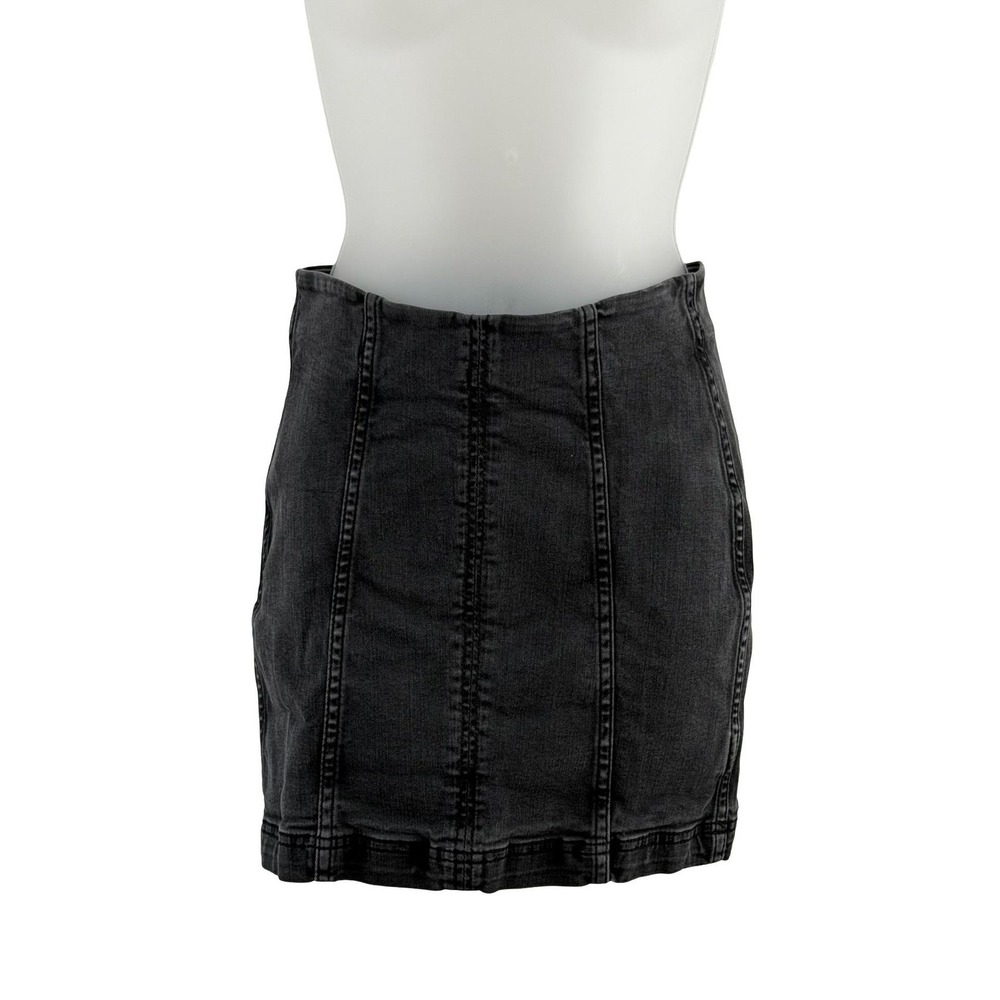Free People Skirt Womens 2 Gray Denim High Rise Zip‎ Front Seamed Mini Stretch